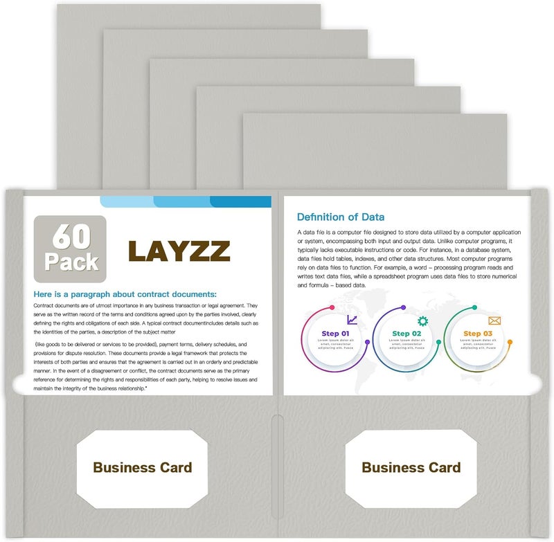 LAYZZ Folders with Pockets, 60 Pack Paper Pocket Folders, 2 Pocket File folders Fits Letter Size Paper, for School Office and Home (Grey) - Image 1